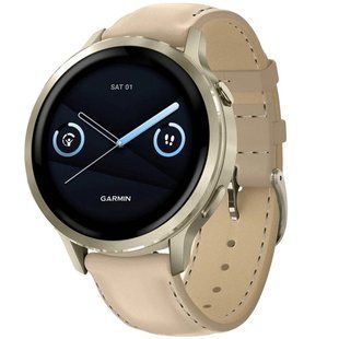 Garmin Venu 4 41 mm Lunar Gold with Light Sand Leather Band (010-03013-03)