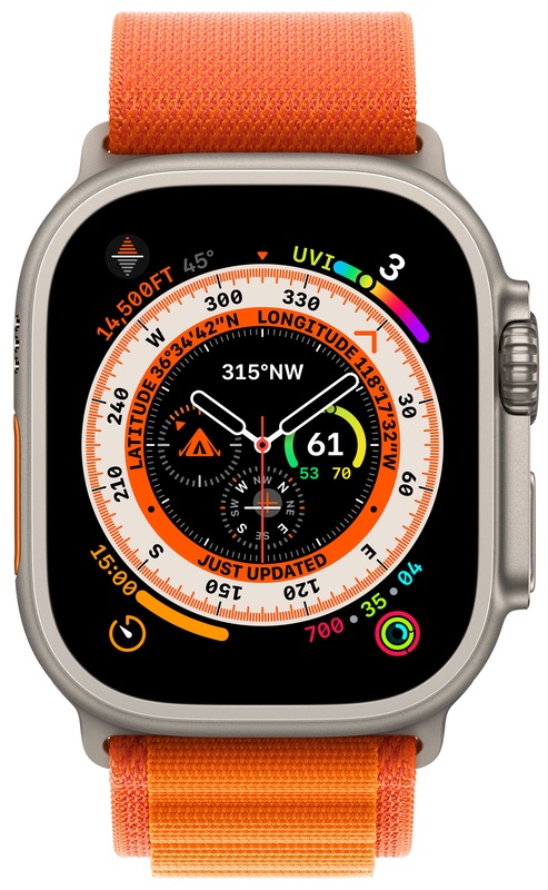 Apple Watch Ultra GPS + Cellular 49mm Titanium Case with Orange Alpine Loop - Medium MQEU3
