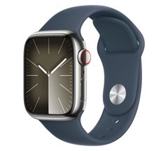 Apple Watch Series 9 Cellular 41mm Silver S. Steel Case w. Storm Blue Sport Band - M/L MRJ33