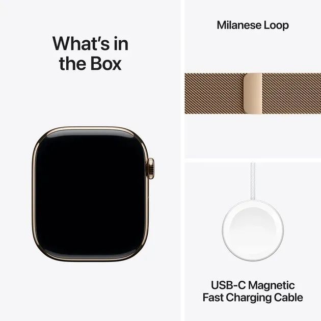 Apple Watch Series 11 GPS + Cellular 42mm Gold Tit. Case w. Gold Milanese Loop (MF8Y4)