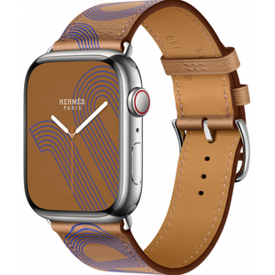 7 41mm Hermes Silver Stainless Steel Case (MKLK3) with Biscuit/Bleu &Eacute;lectrique Swift Leather MKFT3