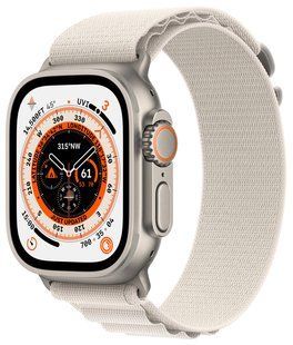Apple Watch Ultra GPS + Cellular 49mm Titanium Case with Starlight Alpine Loop - Medium MQFR3
