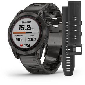 Смарт-годинник Garmin Fenix 7 Sapphire Solar Carbon Gray DLC Titanium with Titanium Band + black silicone band 010-02540-39