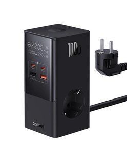МЗП Baseus PowerCombo Tower Power Strip 2AC+2U+2C 100W 1.5m Black E00023609113-00