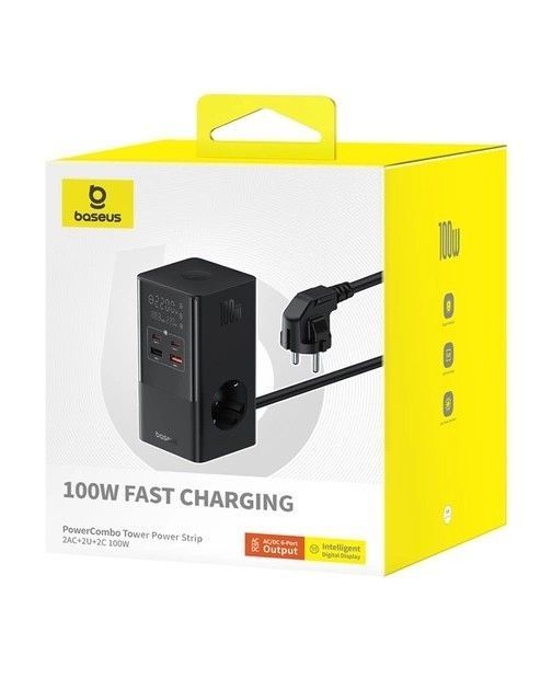МЗП Baseus PowerCombo Tower Power Strip 2AC+2U+2C 100W 1.5m Black E00023609113-00