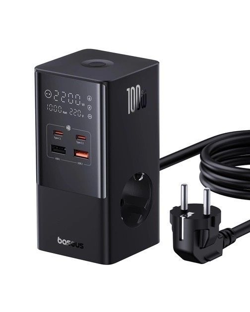 МЗП Baseus PowerCombo Tower Power Strip 2AC+2U+2C 100W 1.5m Black E00023609113-00