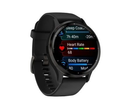 Garmin Venu 3 Slate Stainless Steel Bezel Black Case Black Leather Band 010-02784-52