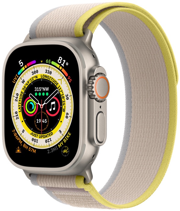 Apple Watch Ultra GPS + Cellular 49mm Titanium Case with Yellow/Beige Trail Loop - M/L MQFU3