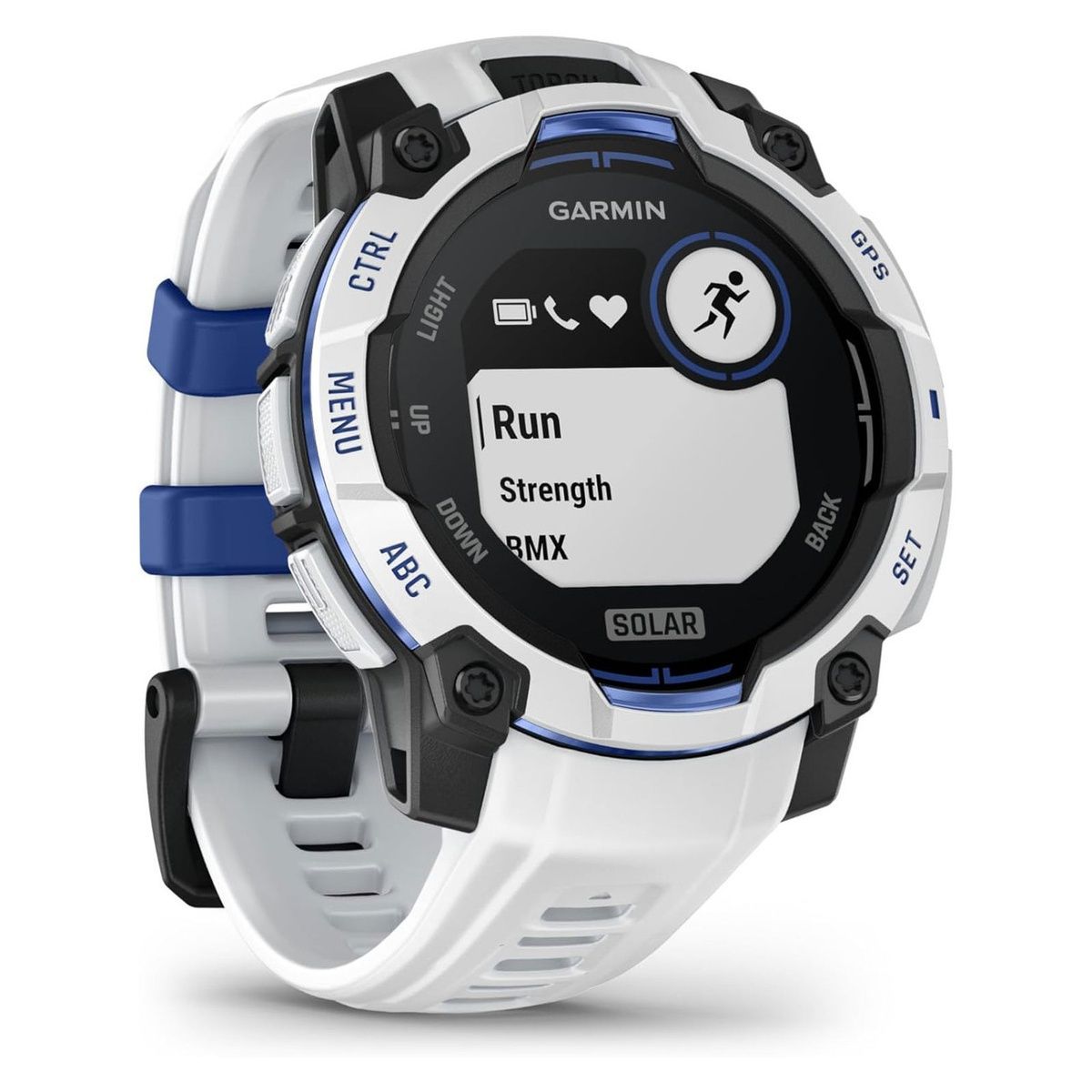 Garmin Instinct 3 45 mm Solar Whitestone with whitestone/bolt blue silicone band 010-02934-03
