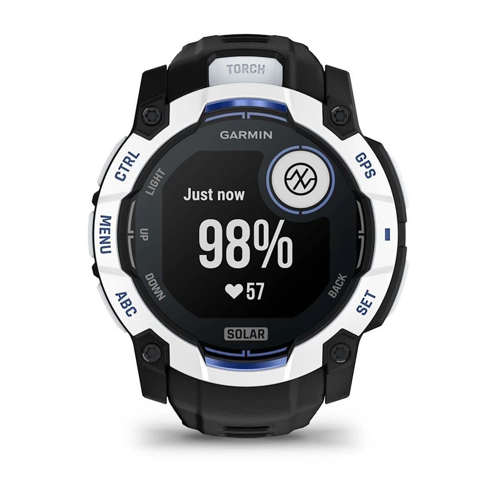 Смарт-годинник Garmin Instinct 3 50mm Solar Whitestone with black/bolt blue silicone 010-02935-03