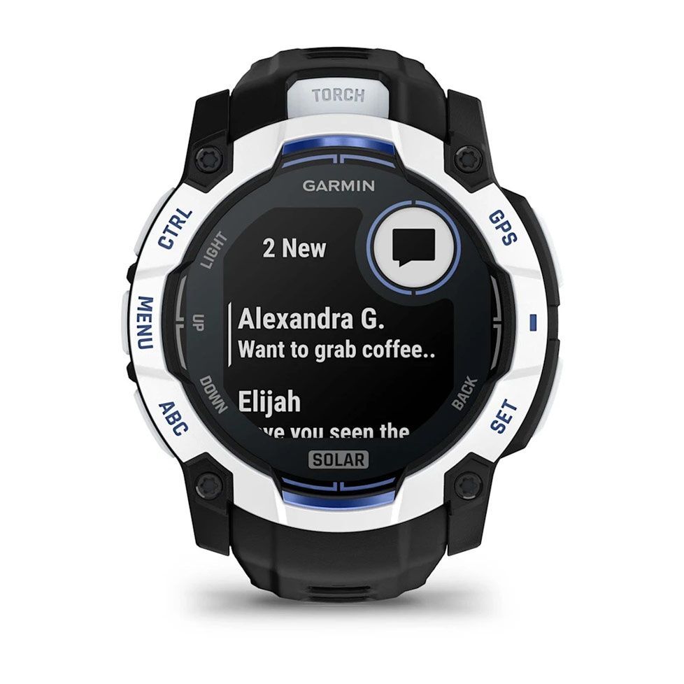 Смарт-годинник Garmin Instinct 3 50mm Solar Whitestone with black/bolt blue silicone 010-02935-03