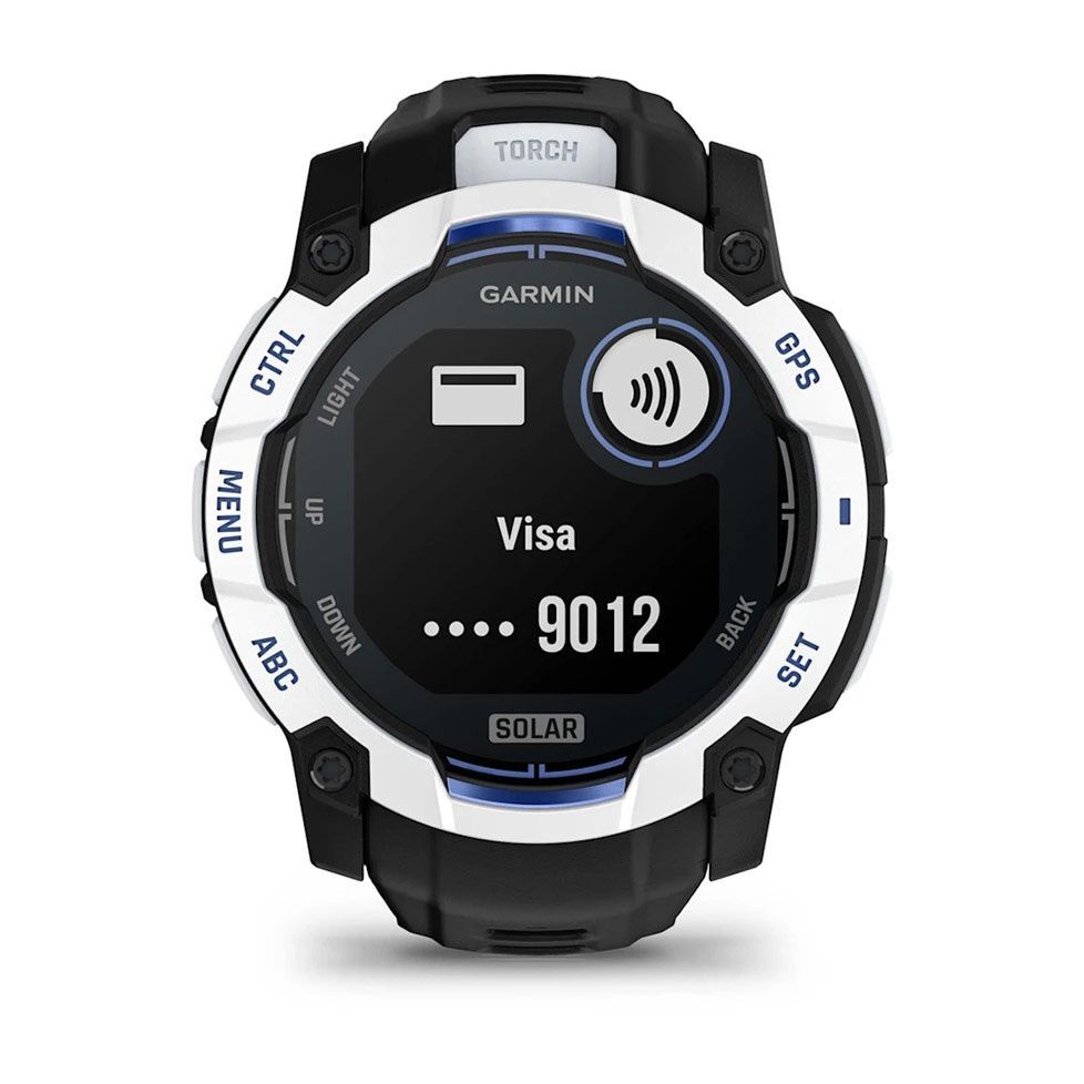 Смарт-годинник Garmin Instinct 3 50mm Solar Whitestone with black/bolt blue silicone 010-02935-03