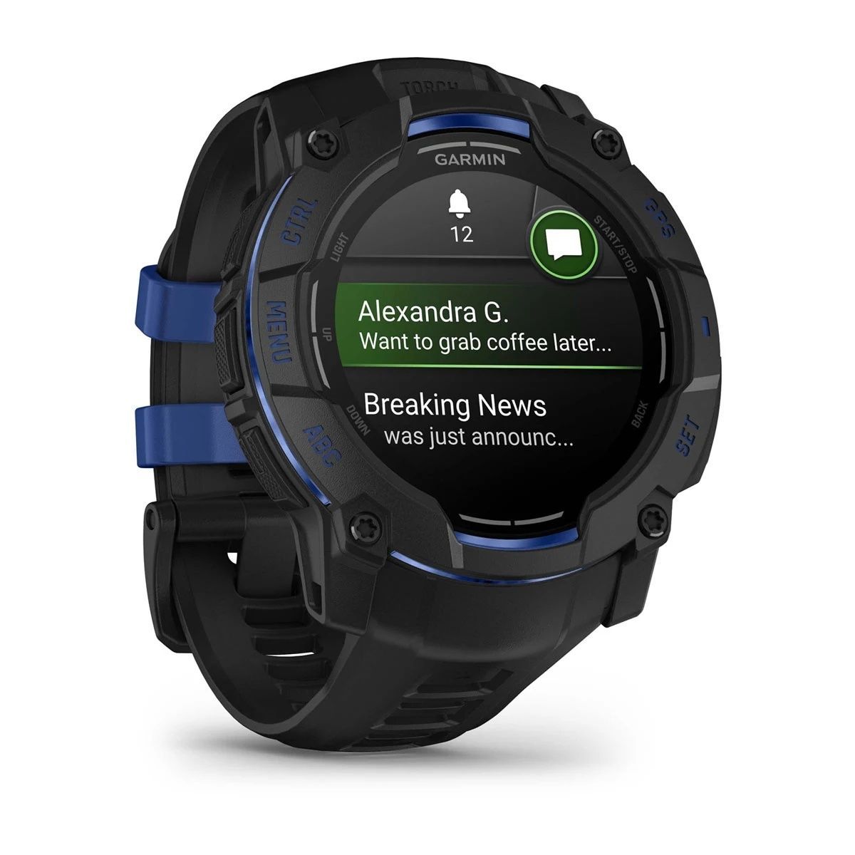 Смарт-годинник Garmin Instinct 3 50 mm, AMOLED Black with black/bolt blue silicone band 010-03020-03