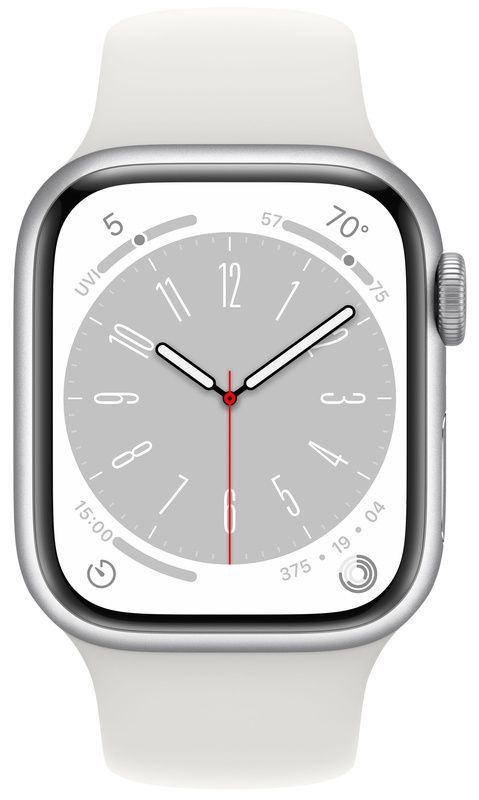 Apple Watch Series 8 45mm LTE Silver Stainless Case with White Sport Band MNKE3