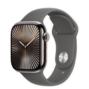 Apple Watch Series 10 Cellular 42mm Natural Titanium Case w. Stone Grey Sport Band - S/M (MWXD3)