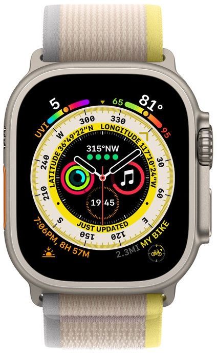 Apple Watch ULTRA Cellular 49mm Titanium Case with Yellow/Beige Trail Loop - S/M MNHD3/MNHK3