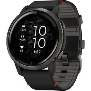 Garmin Venu 2 Slate with Black Leather Band 010-02430-21