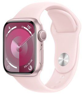 Apple Watch Series 9 45mm Pink Aluminum Case with Light Pink Sport Band - S/MMR9G3