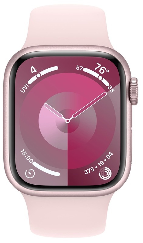 Apple Watch Series 9 45mm Pink Aluminum Case with Light Pink Sport Band - S/MMR9G3