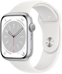 Apple Watch Series 8 45mm Silver Aluminum Case with White S. Band MP6N3