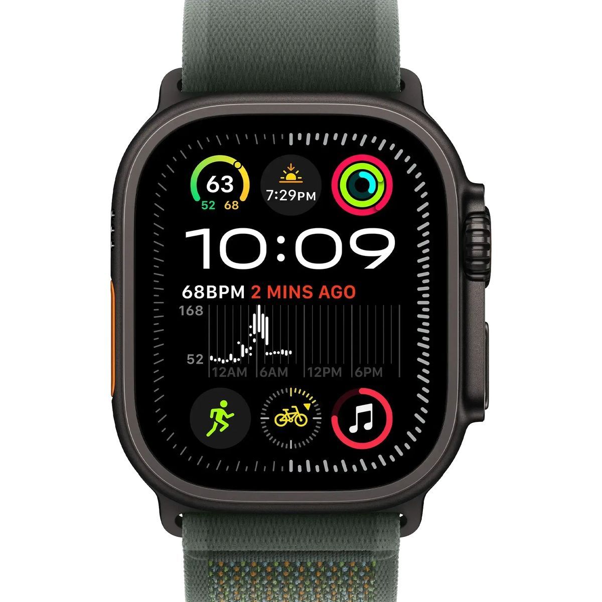 Apple Watch Ultra 2 GPS + Cellular 49mm Black Titan. Case w. Green Trail Loop - M/L (MYTJ3+MYQ43)