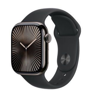 Apple Watch Series 10 Cellular 42mm Slate Titanium Case w. Black Sport Band - M/L (MWXH3)