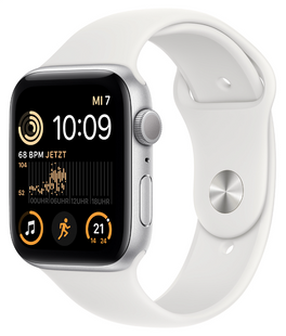 Apple Watch SE 2 44mm Silver Aluminum Case with White Sport Band - M/L MNTJ3