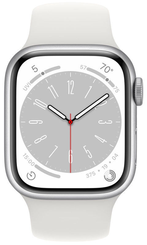 Apple Watch 8 45mm LTE Silver Stainless Case with White Sport Band MNVV3