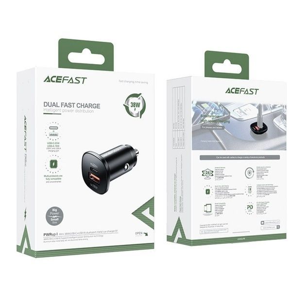 Автомобільний зарядний пристрій Acefast B1 Mini USB-C + USB-A Black