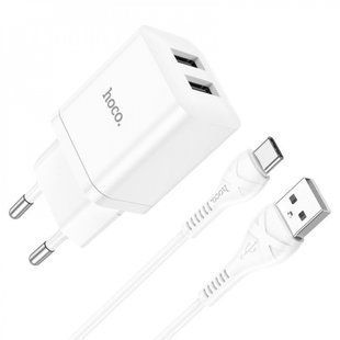 МЗП Hoco N25 Maker (2 USB) + Кабель Type-C White