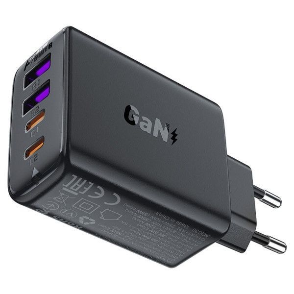 Адаптер Acefast A61 GaN 2xUSB-C + 2xUSB-A PD45W Black