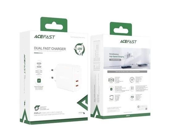 Адаптер Acefast A9 USB-C+USB-C PD 40W White