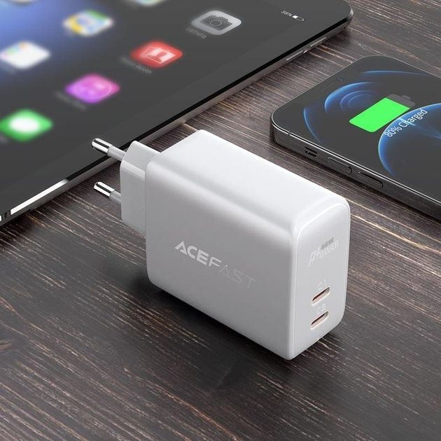 Адаптер Acefast A9 USB-C+USB-C PD 40W White