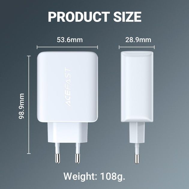 Адаптер Acefast A9 USB-C+USB-C PD 40W White