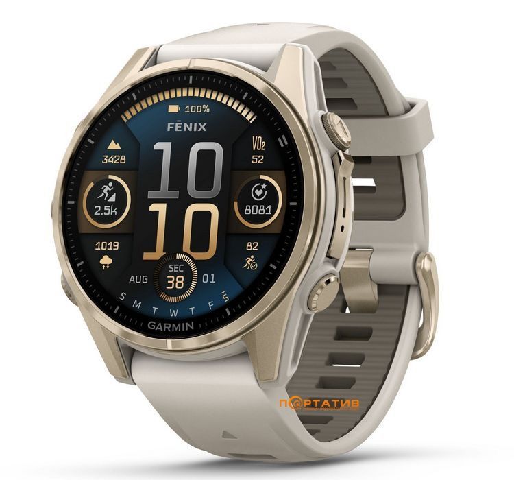 Garmin Fenix 8 43mm AMOLED Sapphire Soft Gold w. Fog Gray/Dark Sandstone S. Band (010-02903-10/11) NO BOX