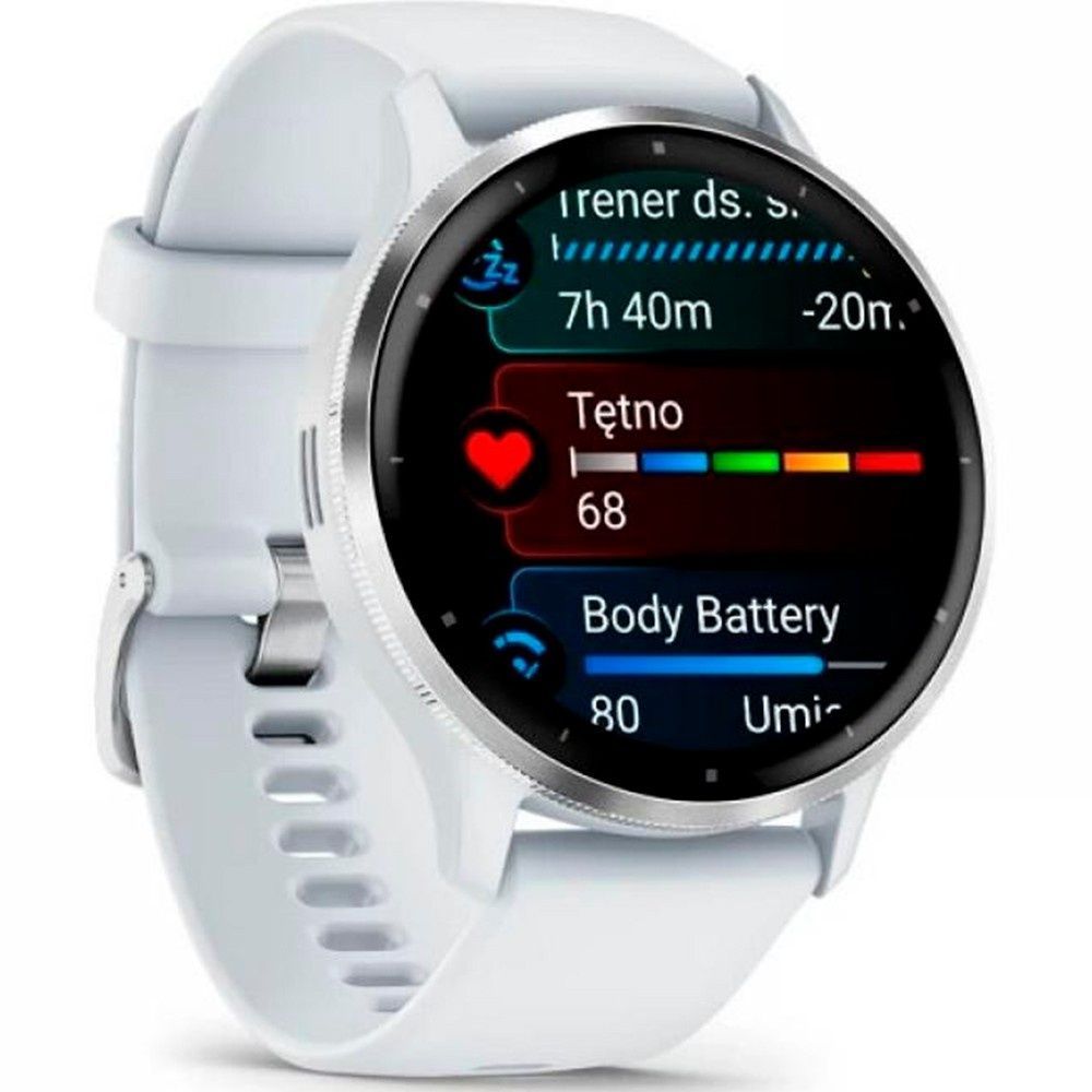 Garmin Venu 3 Silver Stainless Steel Bezel Whitestone Case Silicone Band 010-02784-00
