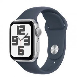 Apple Watch SE 2 40mm Silver Aluminium Case with Storm Blue Sport Band S/M MRE13