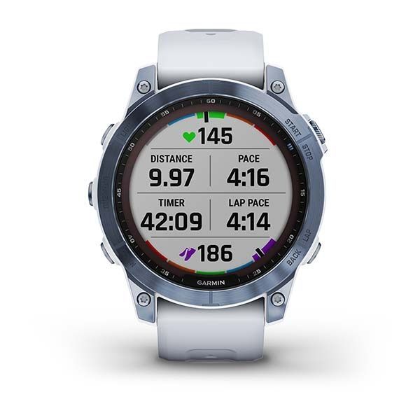 Garmin Fenix 7 Sapphire Solar Mineral Blue DLC Titanium with Whitestone Band 010-02540-24/25