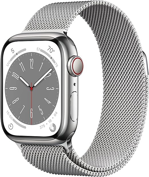 Apple Watch 8 45mm LTE Silver Stainless Steel Case with Silver Milanese Loop MNKG3/MNJE3