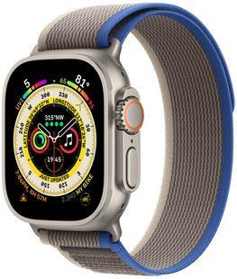 Apple Watch Ultra GPS + Cellular 49mm Titanium Case with Blue/Gray Trail Loop - S/M MNHT3