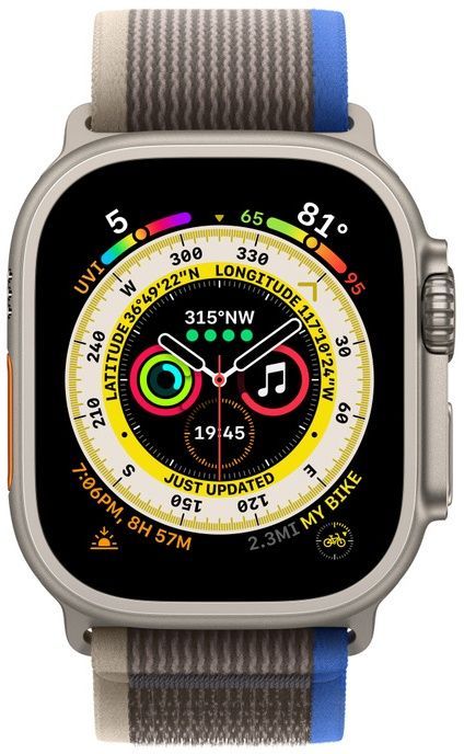 Apple Watch Ultra GPS + Cellular 49mm Titanium Case with Blue/Gray Trail Loop - S/M MNHT3