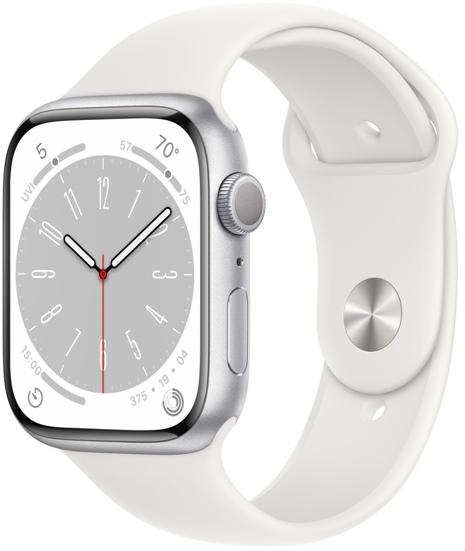 Apple Watch Series 8 45mm LTE Silver Aluminum Case with White Sport Band - Regular MP4J3