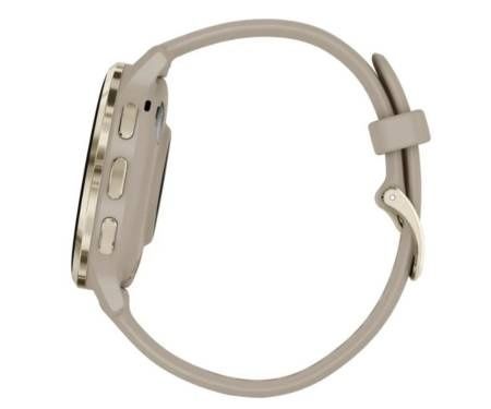 Garmin Venu 3S Soft Gold Stainless Steel Bezel French Gray Case and Leather Band 010-02785-55