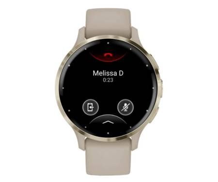 Garmin Venu 3S Soft Gold Stainless Steel Bezel French Gray Case and Leather Band 010-02785-55