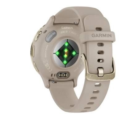 Garmin Venu 3S Soft Gold Stainless Steel Bezel French Gray Case and Leather Band 010-02785-55