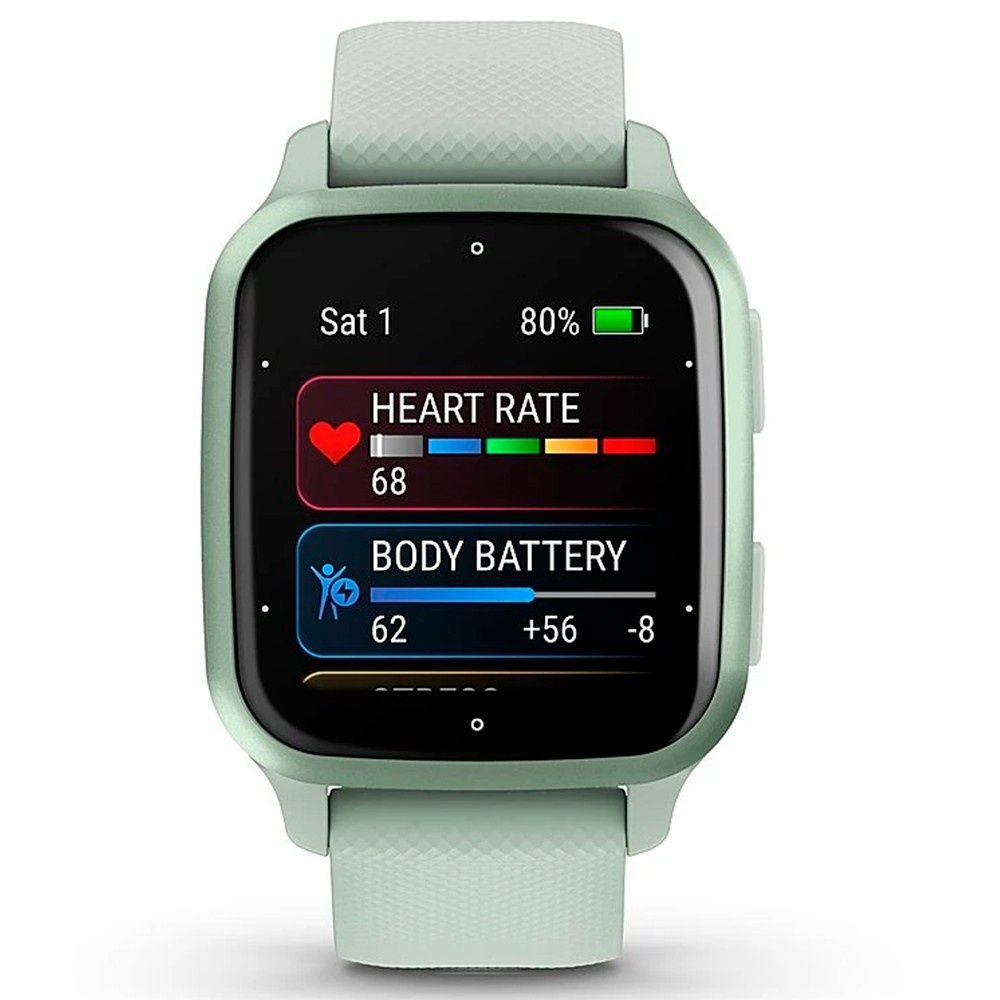 Garmin Venu Sq 2 Metallic Mint Aluminum Bezel with Cool Mint Case and Silicone Band 010-02701-02/12