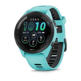 Garmin Forerunner 265 Black Bezel w. Aqua Case and Aqua/Black Silicone Band 010-02810-02/12