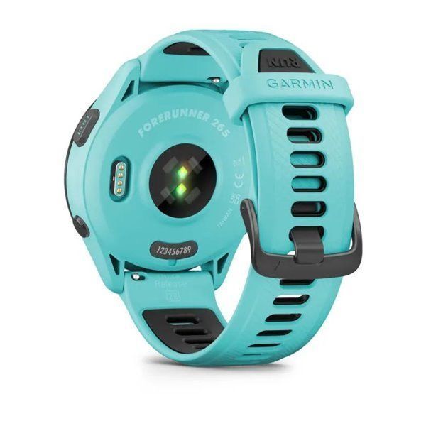 Garmin Forerunner 265 Black Bezel w. Aqua Case and Aqua/Black Silicone Band 010-02810-02/12