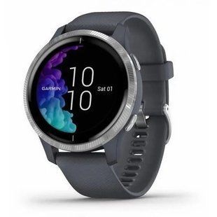 Garmin Venu Silver Stainless Steel Bezel w. Granite Blue and Silicone B. (010-02173-01/03) 010-02173