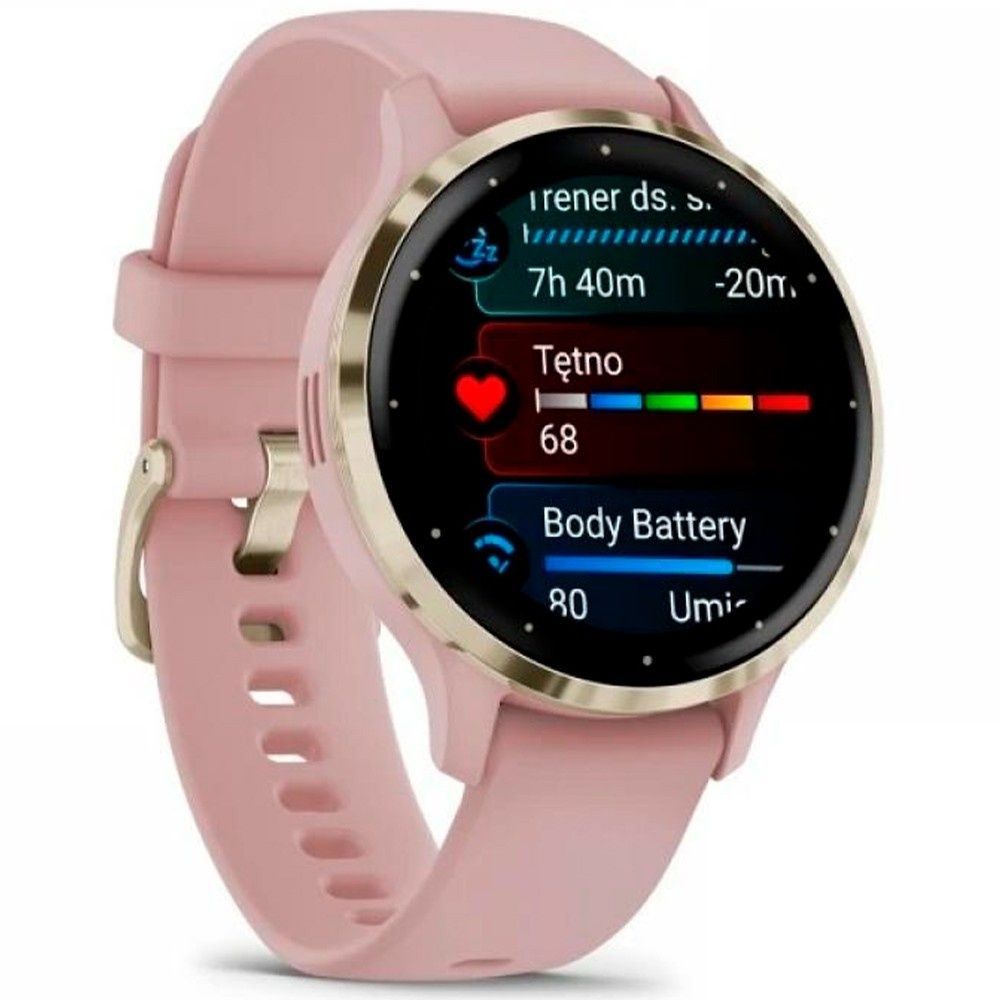 Garmin Venu Rose Gold Stainless Steel Bezel W. Light Sand And Silicone B. 010-02173-23/22/21